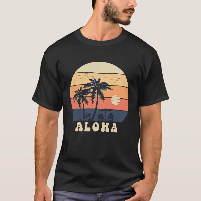 Aloha Surfing Hawaiian Vacation Sunset Palm Tree T T-Shirt (Vorderseite)