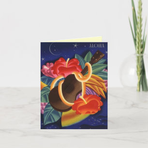 Aloha Thank You Card Hibiscus & Ukulele Night Dankeskarte