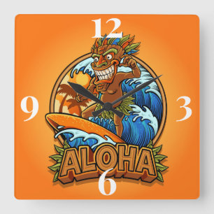 Aloha Tiki Man Quadratische Wanduhr
