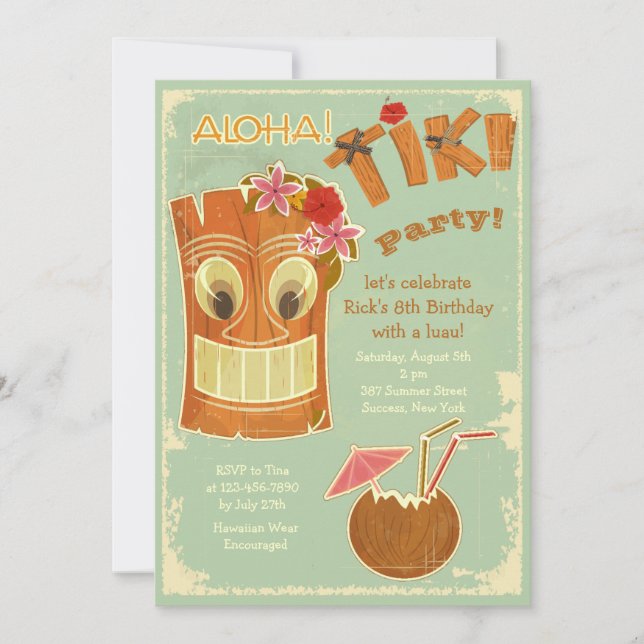 Aloha Tiki Party Einladung (Vorderseite)