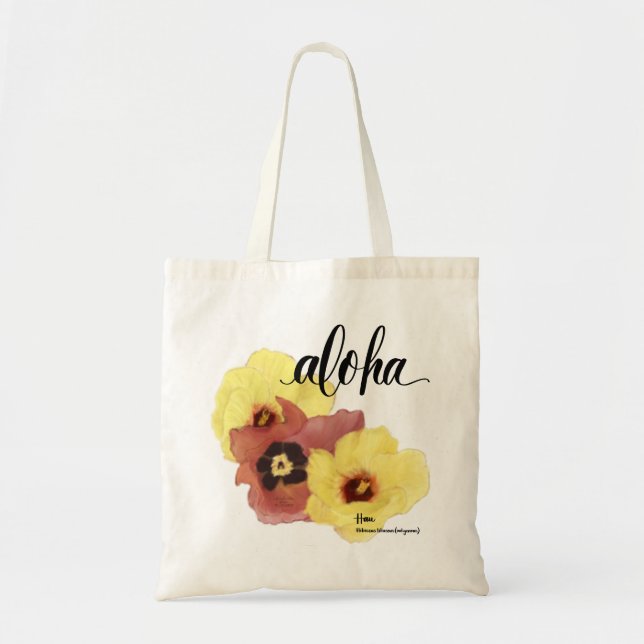 Aloha Tote Bag Hau Hibiskus Aloha (leere Rückseite Tragetasche (Vorne)