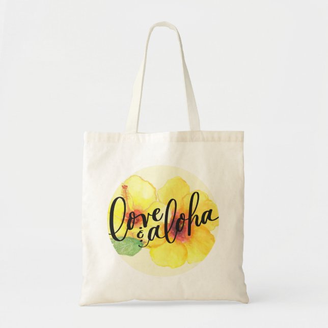 Aloha Tote Bag Hibiskus Liebe & Aloha (leere Rücks Tragetasche (Vorne)
