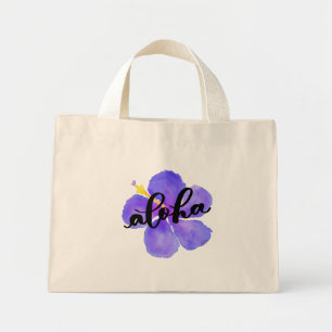 Aloha Tote Beutel mit Lila Hibisken Blume Mini Stoffbeutel