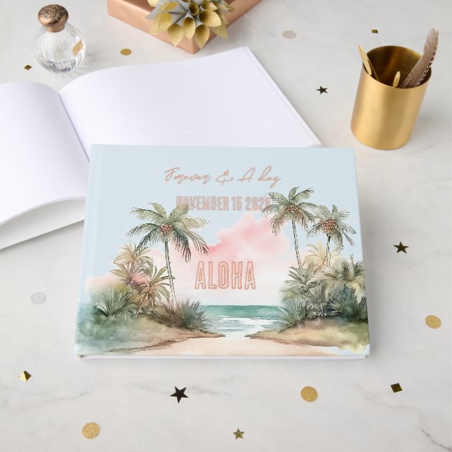 Aloha Tropical Beach Palm Trees Wedding Gästebuch (Vorderseite offen)
