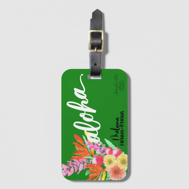Aloha Tropical Blume Tag - Malama Honua Ohana Gepäckanhänger (Vorderseite Vertikal)