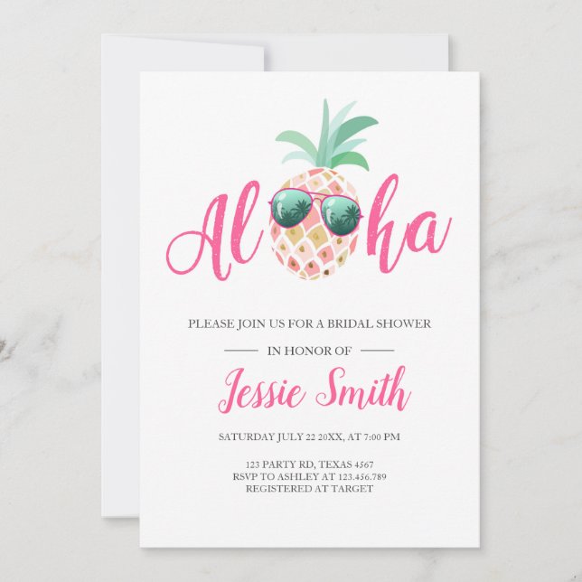 Aloha Tropical Bridal Dusche Einladung Ananas (Vorderseite)