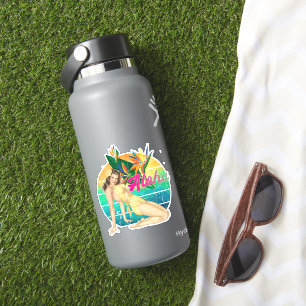 Aloha Tropical Button-up Girl Retro-Sonnenuntergan Aufkleber