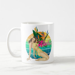 Aloha Tropical Button-up Girl Retro-Sonnenuntergan Kaffeetasse