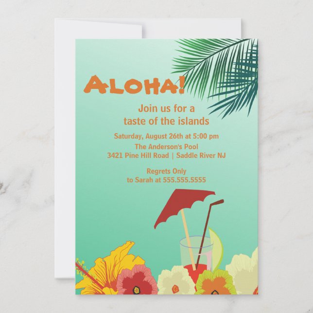 Aloha Tropical Drinks Sommermonat Party Luau Einla Einladung (Vorderseite)
