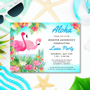 Aloha Tropical Flamingo Abschluss Luau Party Blue Einladung
