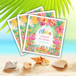 Aloha Tropical Flamingo Birthday Luau Paper Serviette