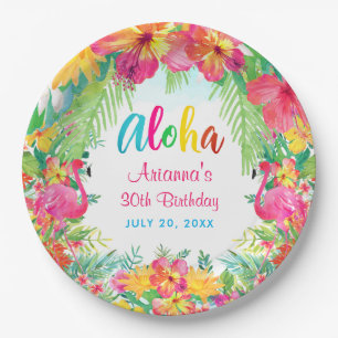 Aloha Tropical Flamingo Birthday Luau Party  Pappteller