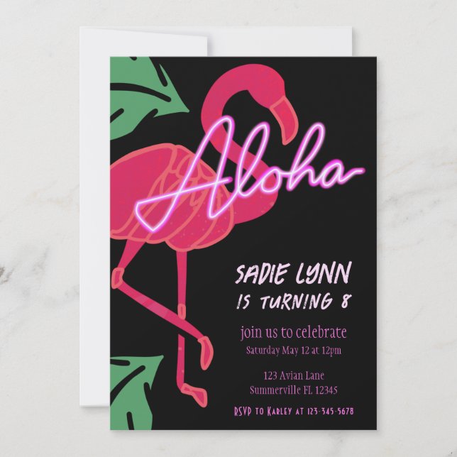 Aloha Tropical Flamingo Hawaiian Geburtstag Einladung (Vorderseite)