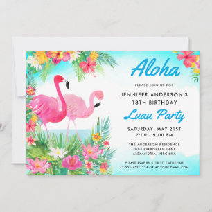 Aloha Tropical Flamingo Luau Geburtstagsparty Einladung