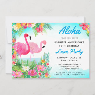 Aloha Tropical Flamingo Luau Geburtstagsparty Einladung