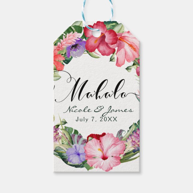 Aloha Tropical Floral Wreath Luau Wedding Party Geschenkanhänger (Vorderseite)