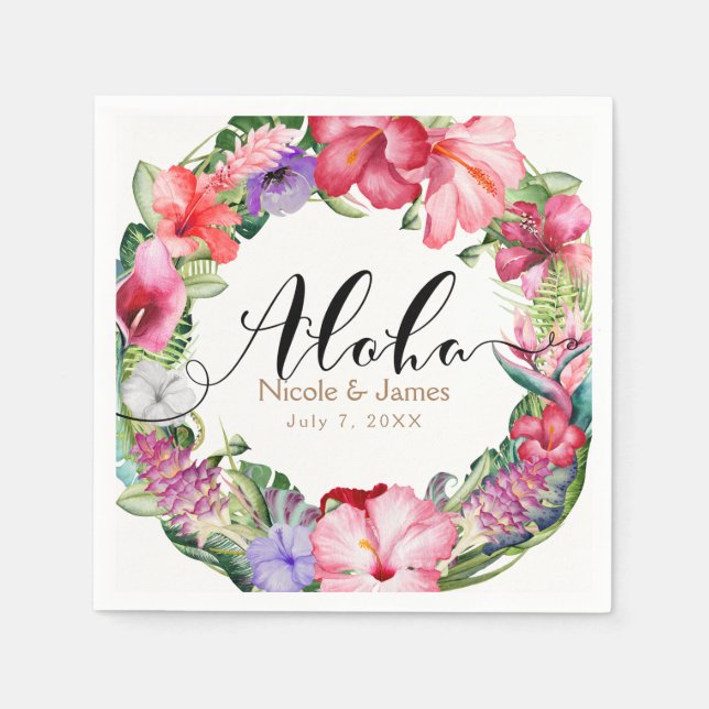 Aloha Tropical Floral Wreath Luau Wedding Party Serviette (Vorderseite)