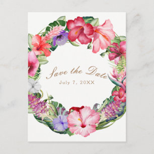 Aloha Tropical Floral Wreath Wedding Save the Date Ankündigungspostkarte