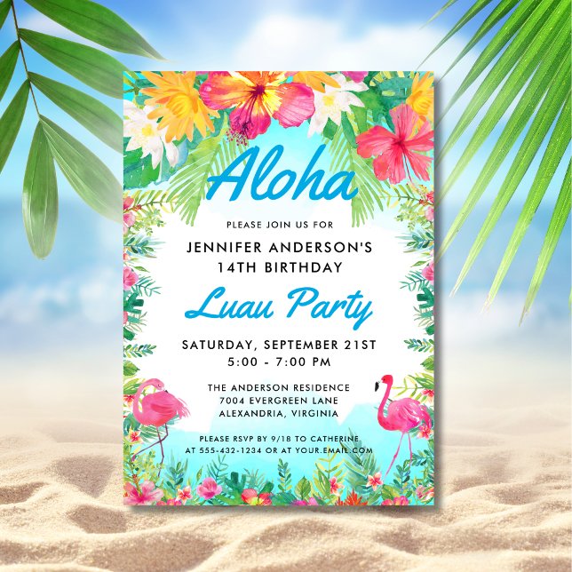 Aloha Tropical Fun Flamingo Luau Party Geburtstag Einladung (Von Creator hochgeladen)