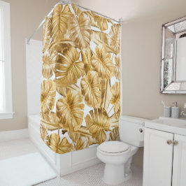 Aloha Tropical Gold Glitzer Monstera Blätter Duschvorhang