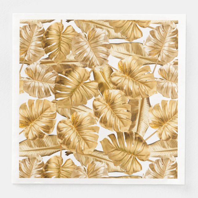 Aloha Tropical Gold Glitzer Monstera Blätter Serviette (Vorderseite)