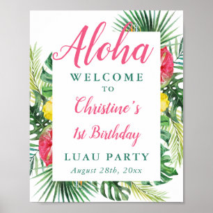 Aloha Tropical Greenerenery Luau Birthday Welcome  Poster