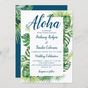 Aloha Tropical Greenerity Blue Beach Wedding Einladung