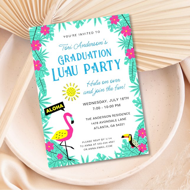 Aloha Tropical Hawaiian Abschluss Luau Party Einladung (Von Creator hochgeladen)