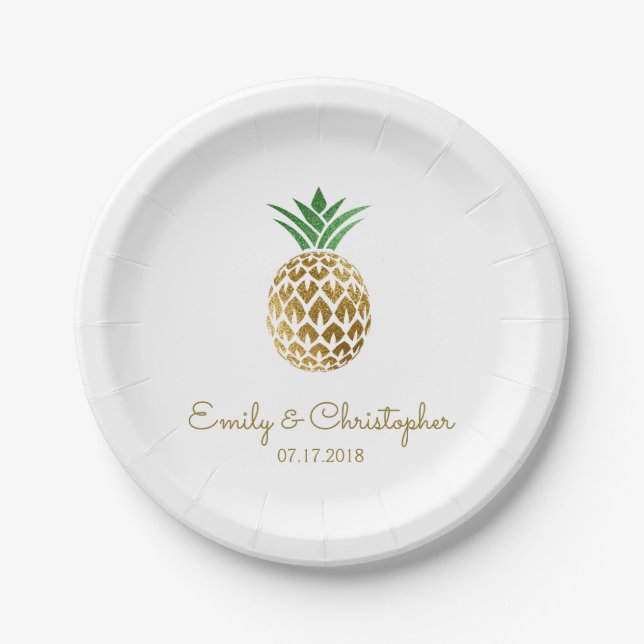 Aloha Tropical Hawaiian Ananas Hochzeit White Pappteller (Vorderseite)