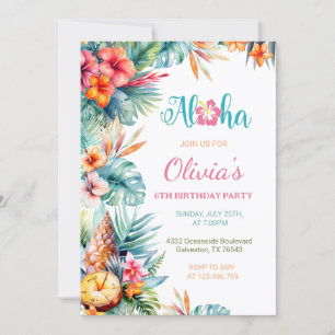 Aloha Tropical Hawaiian Floral Girl Geburtstagspar Einladung