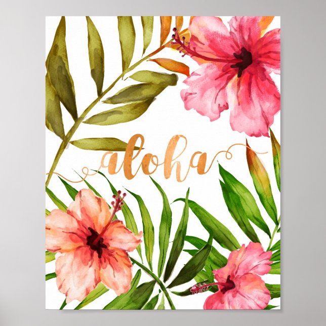 Aloha Tropical Hawaiian Floral Water color Poster (Vorne)