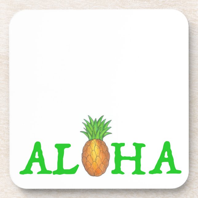 ALOHA Tropical Hawaiian Island Ananas Obst Getränkeuntersetzer (Vorderseite)