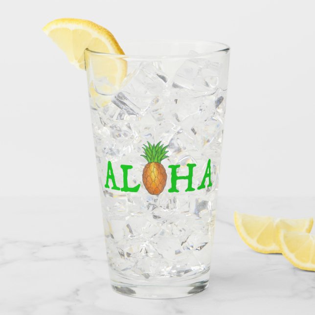 ALOHA Tropical Hawaiian Island Ananas Obst Glas (Vorderseite Ice)