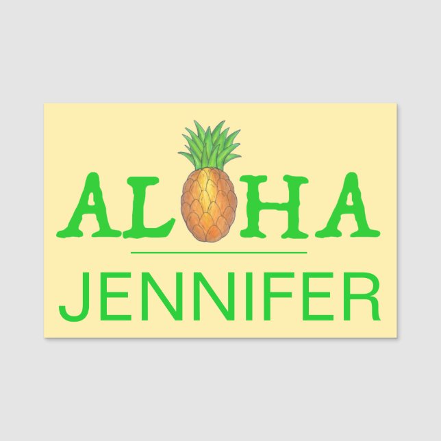 Aloha Tropical Hawaiian Island Luau Ananas Namensschild (Vorderseite)