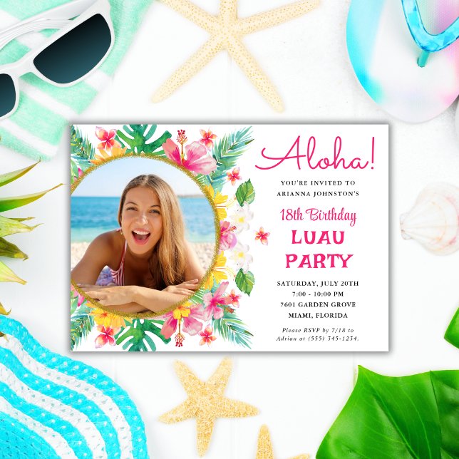 Aloha Tropical Hawaiian Luau Birthday Foto Einladung (Von Creator hochgeladen)