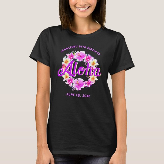 Aloha Tropical Hawaiian Luau Birthday T-Shirt (Vorderseite)