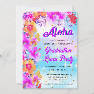Aloha Tropical Hawaiian Luau Graduation Party Einladung