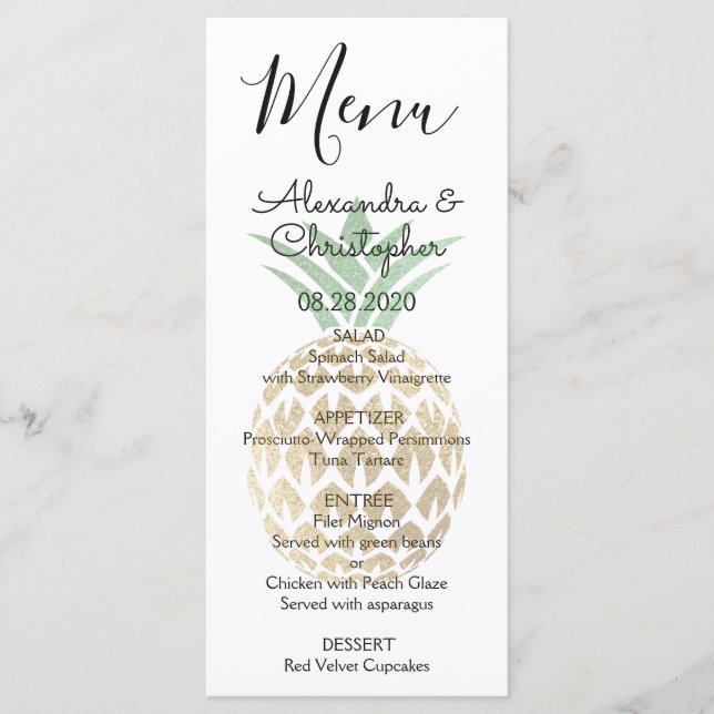Aloha Tropical Hawaiian Pineapard Wedding Menu Menükarte (Vorderseite)