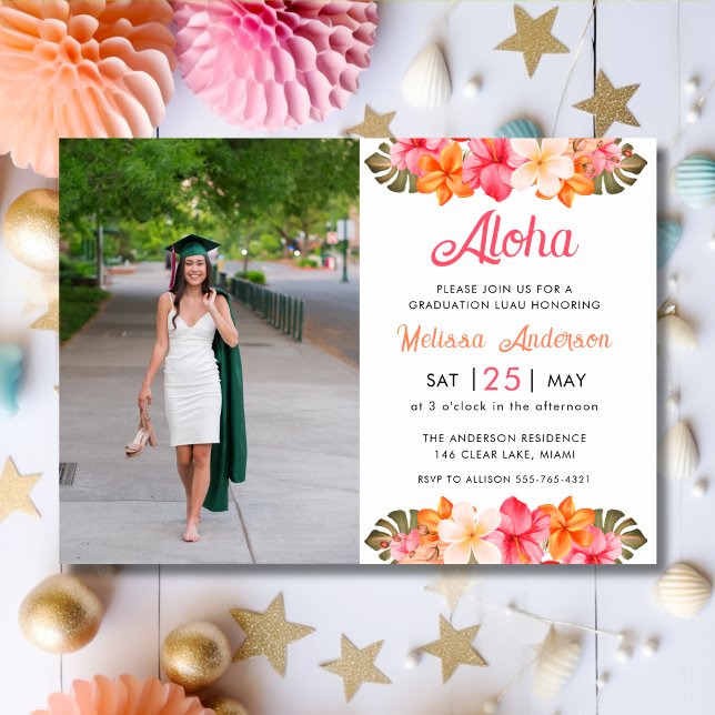 Aloha Tropical Hibiscus Floral Photo Graduation Einladung (Von Creator hochgeladen)