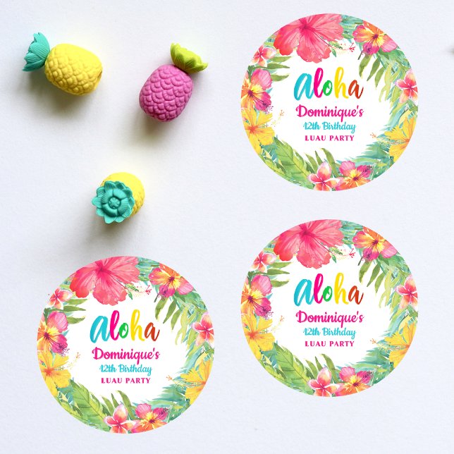 Aloha Tropical Hibiskus Blume Luau Birthday Runder Aufkleber (Von Creator hochgeladen)