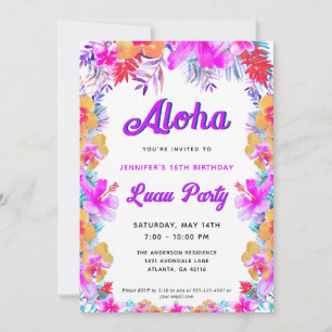 Aloha Tropical Hibiskus Luau Birthday Party Einladung