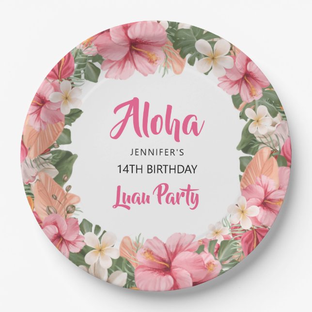 Aloha Tropical Hibiskus Luau Birthday Party Pappteller (Vorderseite)