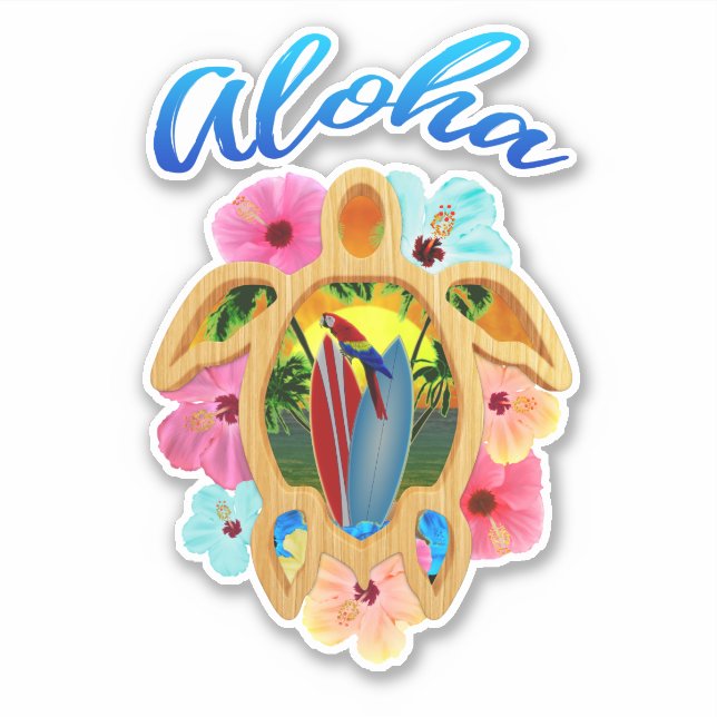Aloha Tropical Honu Sea Turtle Aufkleber (Vorderseite)