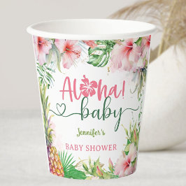Aloha Tropical Luau Baby Shower Girl Pink Pappbecher