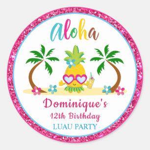 Aloha Tropical Luau Birthday Party Runder Aufkleber