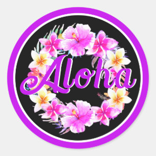Aloha Tropical Luau Geburtstag Neon Violett Runder Aufkleber
