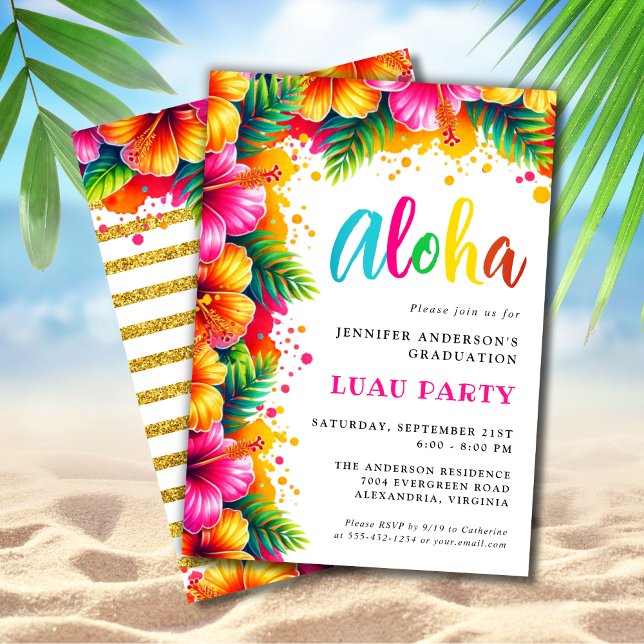 Aloha Tropical Luau Glitzer Graduation Party Einladung (Von Creator hochgeladen)