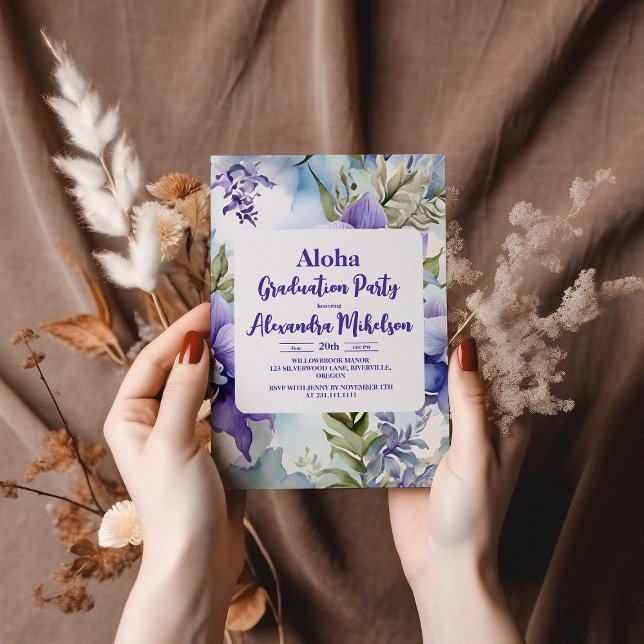 Aloha Tropical Luau Party Abschluss Lila Einladung (Von Creator hochgeladen)