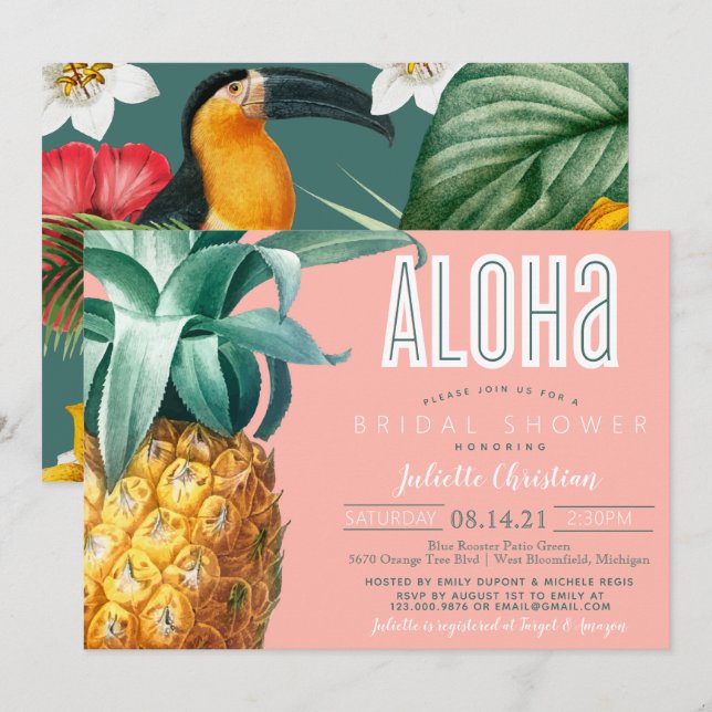 Aloha Tropical Luau Summer Brautparty  Einladung (Vorne/Hinten)