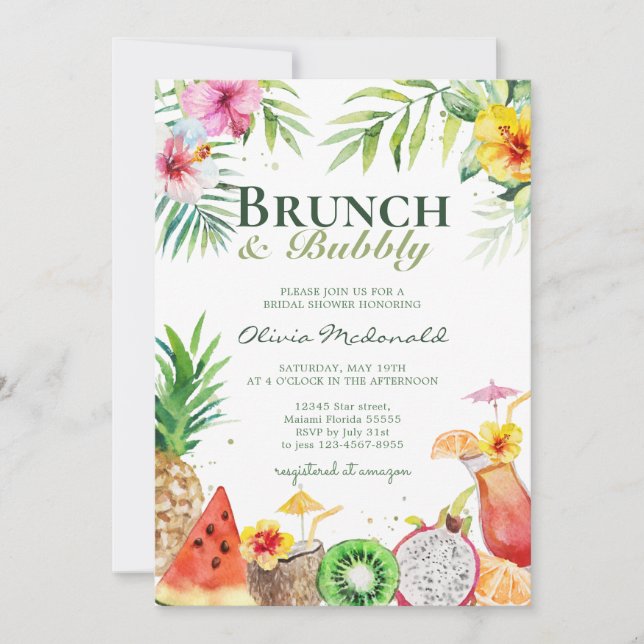 Aloha Tropical Obstbrunch & Bubbly Einladung (Vorderseite)